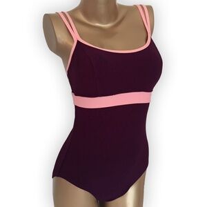 Vintage Mainstream one piece color block swimsuit bathing suit with tags NOS NWT